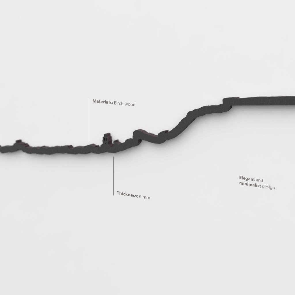 Acabado lacado negro del skyline San Esteban de Gormaz en madera.