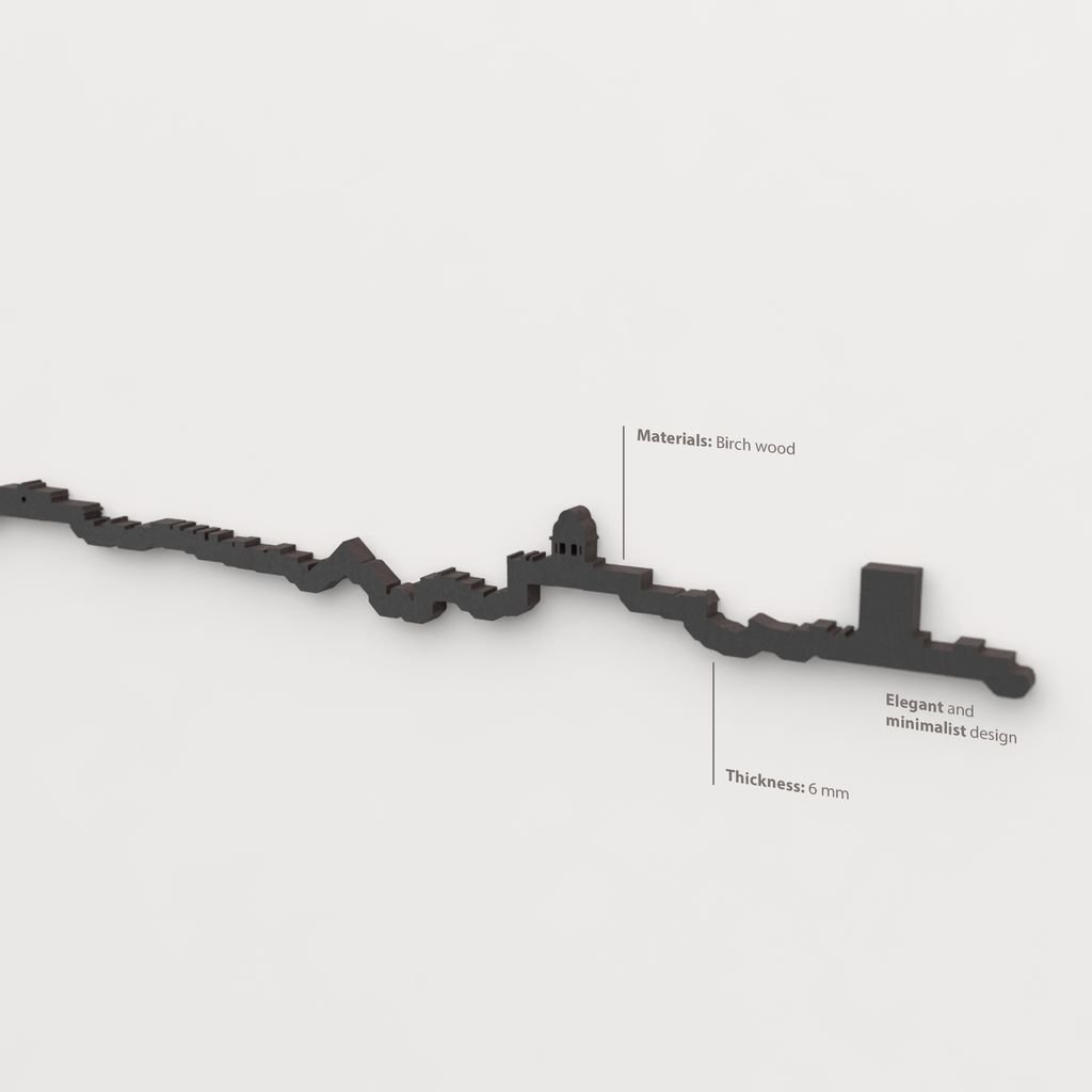 Acabado lacado negro del skyline San Fernando en madera.