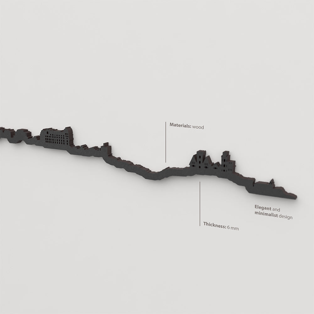 Acabado lacado negro del skyline Santander en madera.