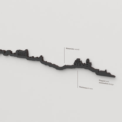 Acabado lacado negro del skyline Santander en madera.