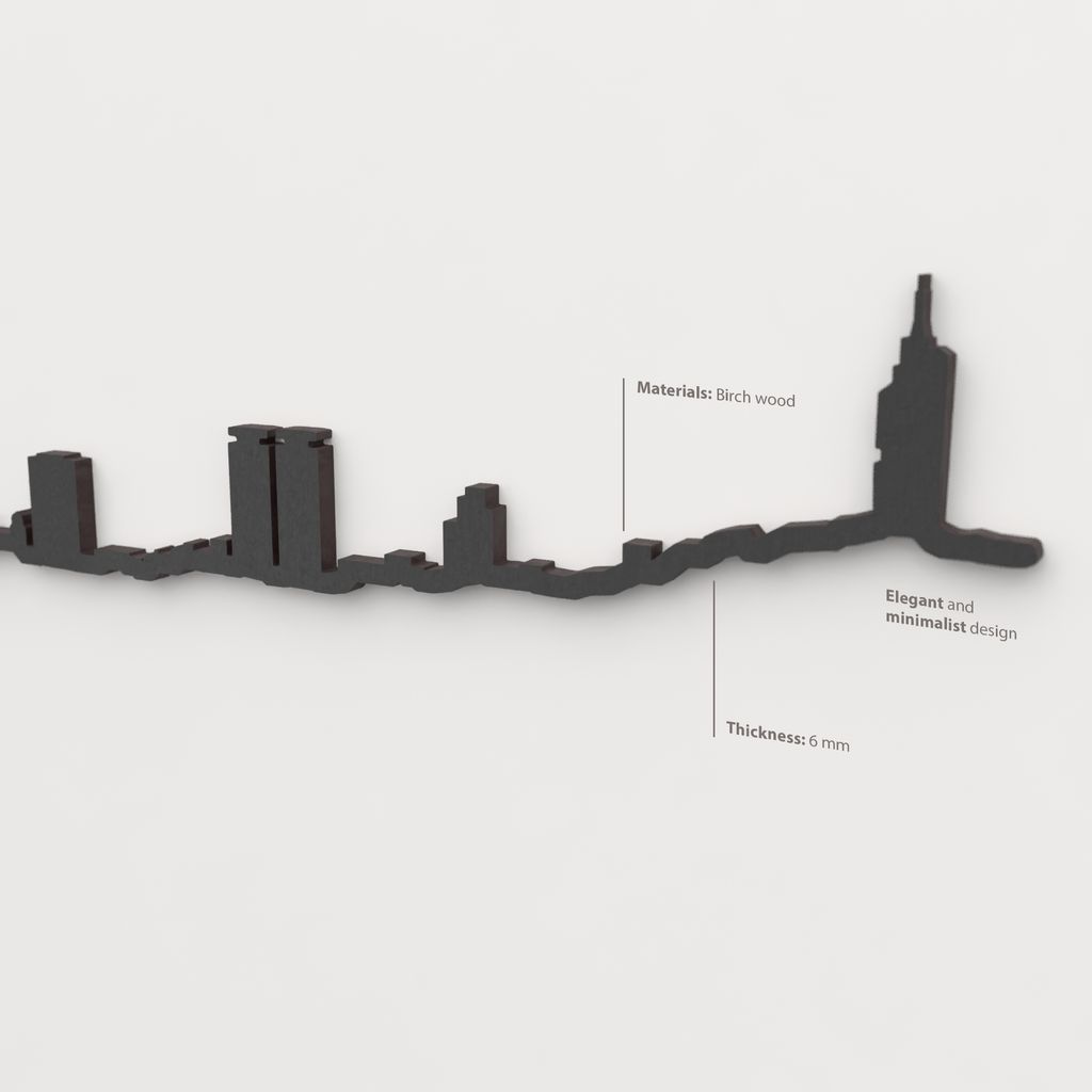 Acabado lacado negro del skyline Sarajevo en madera.