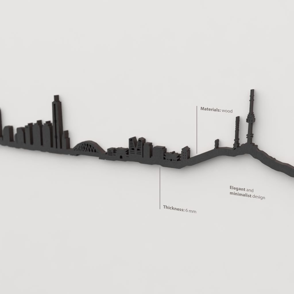 Decoración de pared con la silueta del skyline de Seoul color negro.