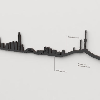 Decoración de pared con la silueta del skyline de Seoul color negro.