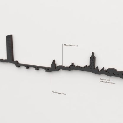 Decoración de pared con la silueta del skyline de Sevilla color negro.