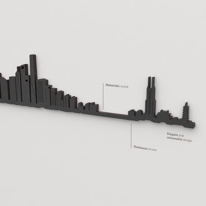 Acabado lacado negro del skyline Shanghái en madera.