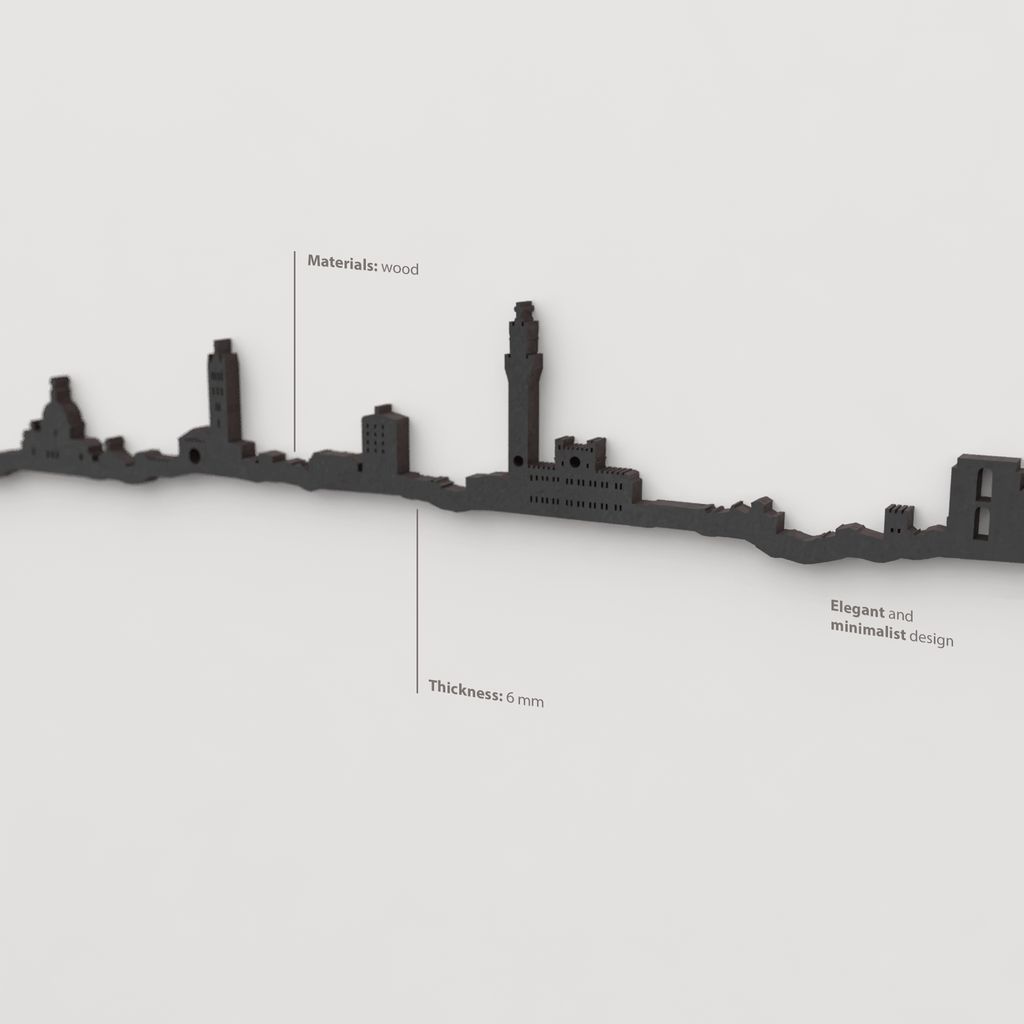 Decoración de pared con la silueta del skyline de Siena color negro.