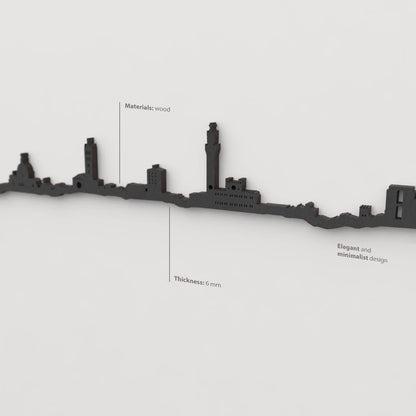 Decoración de pared con la silueta del skyline de Siena color negro.