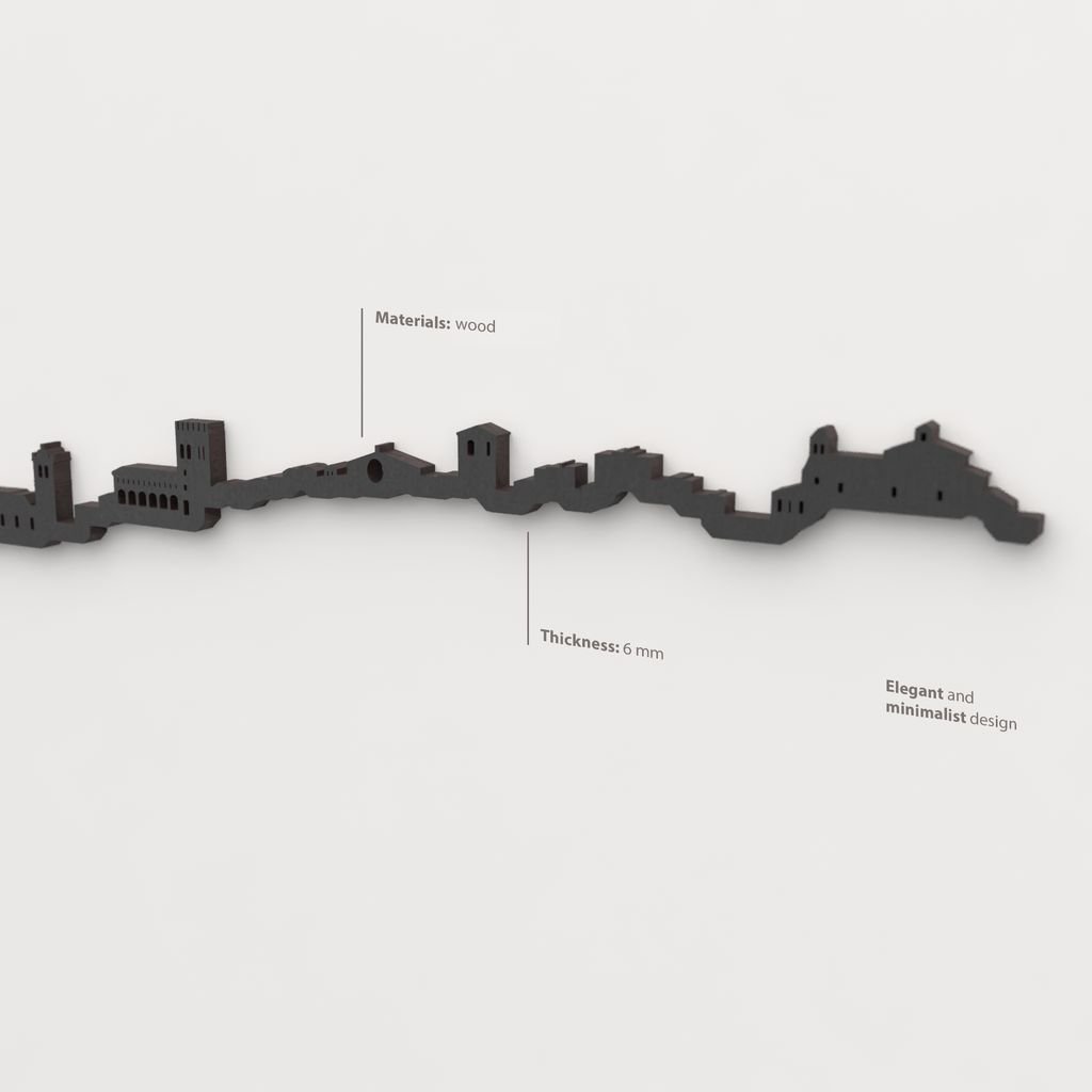 Decoración de pared con la silueta del skyline de Soria color negro.