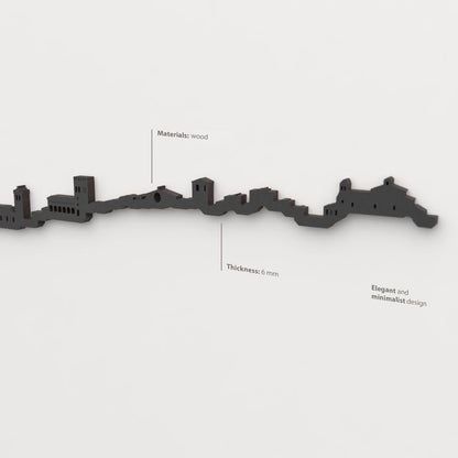 Decoración de pared con la silueta del skyline de Soria color negro.