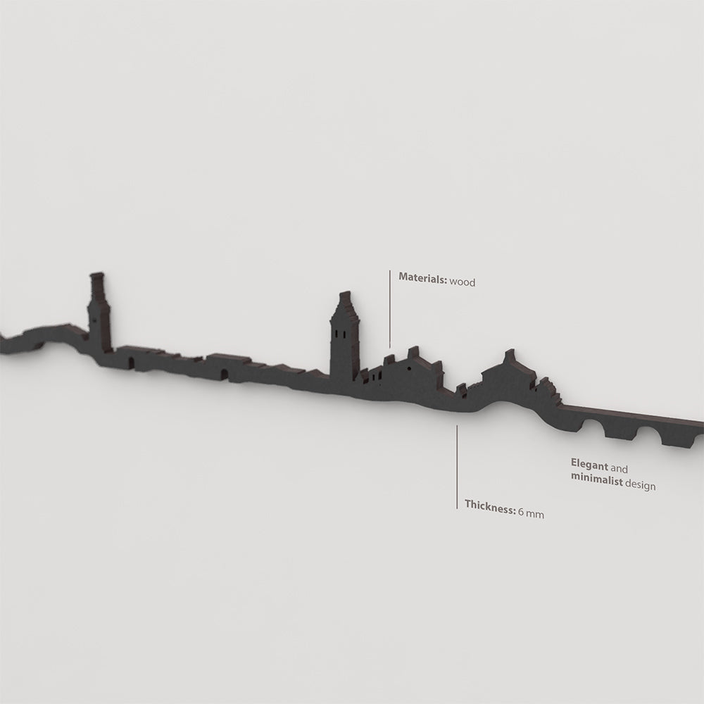 Acabado lacado negro del skyline Talavera de la Reina en madera.