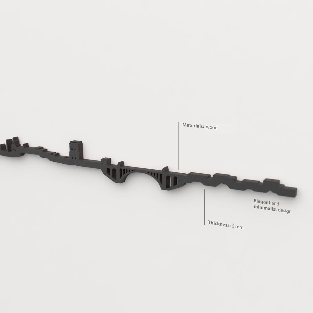 Decoración de pared con la silueta del skyline de Teruel color negro.