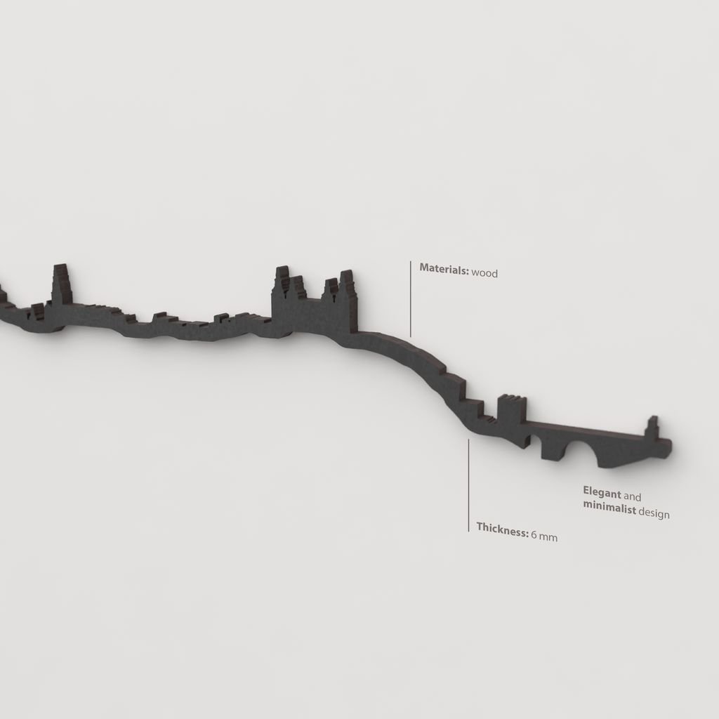 Acabado lacado negro del skyline Toledo en madera.