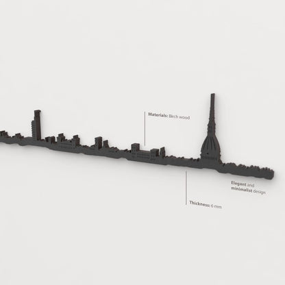 Decoración de pared con la silueta del skyline de Torino color negro.