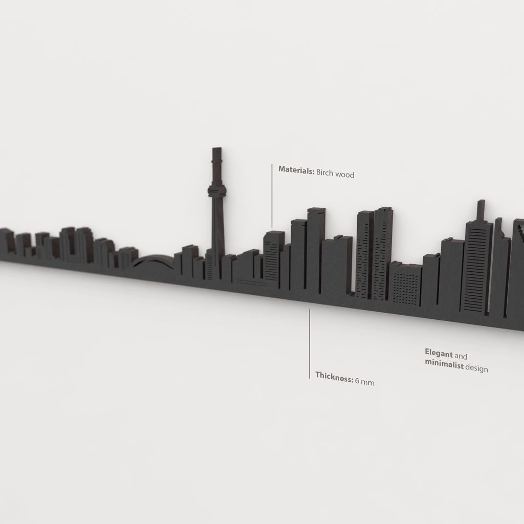 Decoración de pared con la silueta del skyline de Toronto color negro.