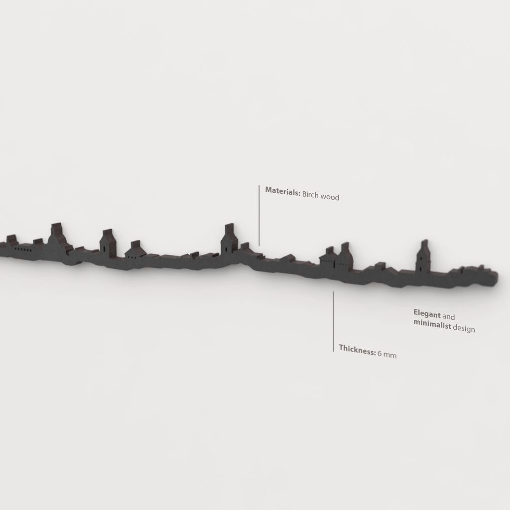 Decoración de pared con la silueta del skyline de Úbeda color negro.