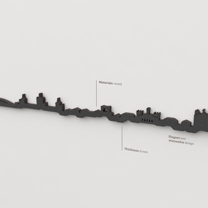 Acabado lacado negro del skyline Valladolid en madera.