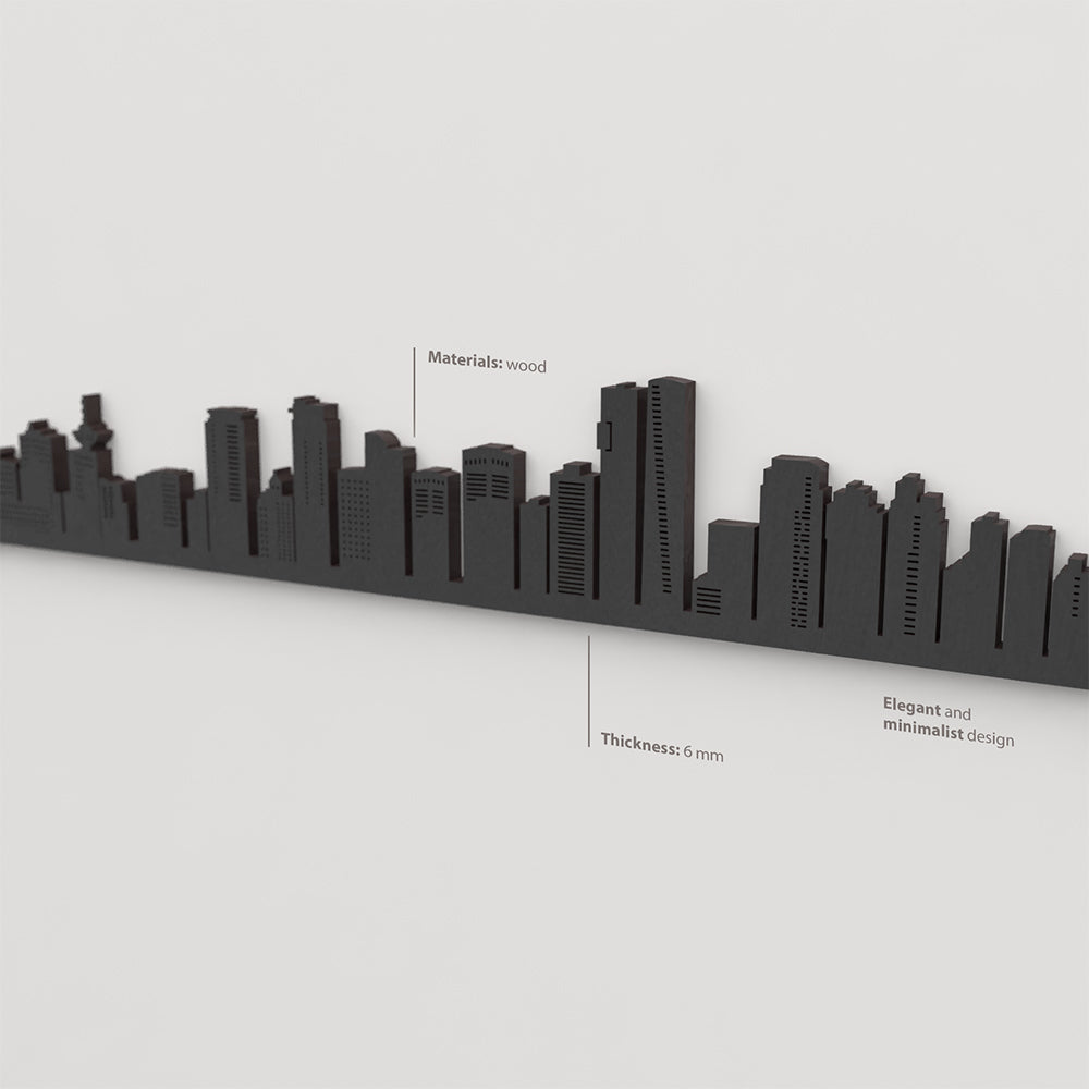 Acabado lacado negro del skyline Vancouver en madera.