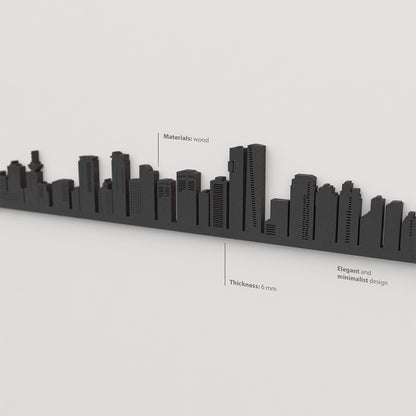 Acabado lacado negro del skyline Vancouver en madera.
