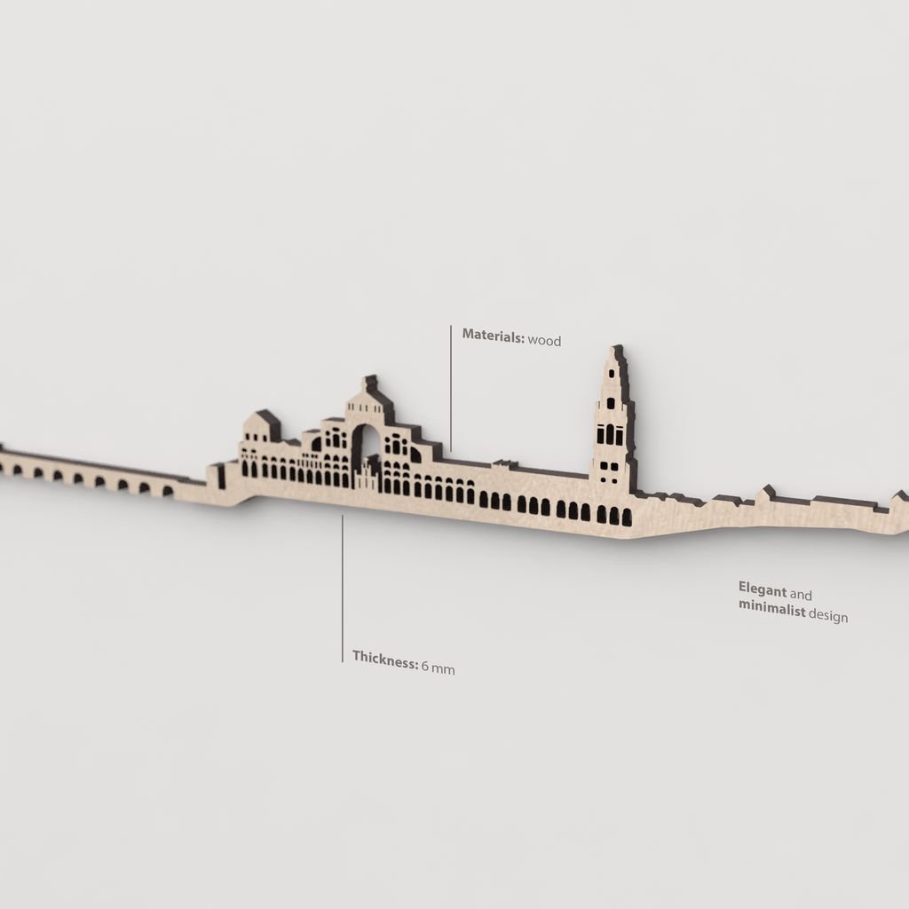 Textura y veta de la madera natural en la silueta skyline de Córdoba.