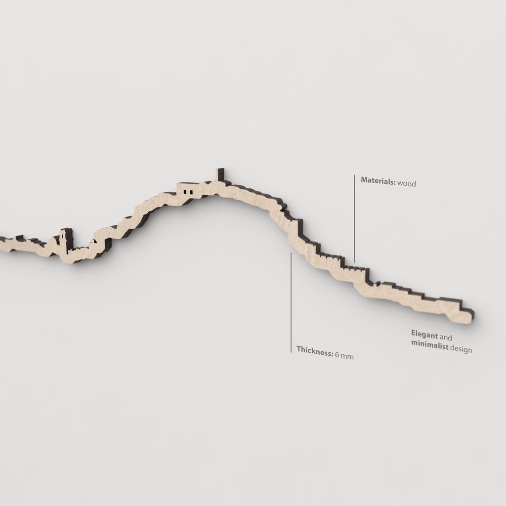 Textura natural de la madera en la silueta decorativa del skyline de Dénia.