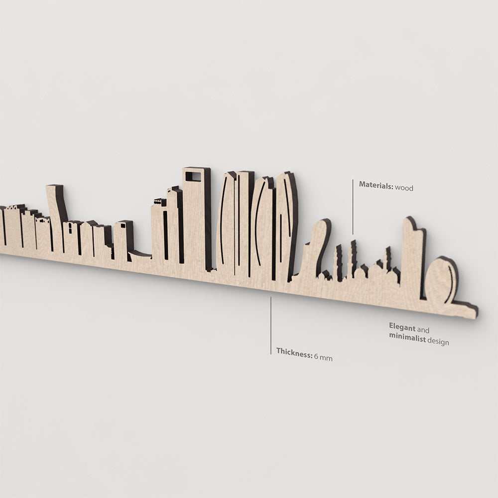 Vetado de la madera natural en el skyline Abu Dabi.
