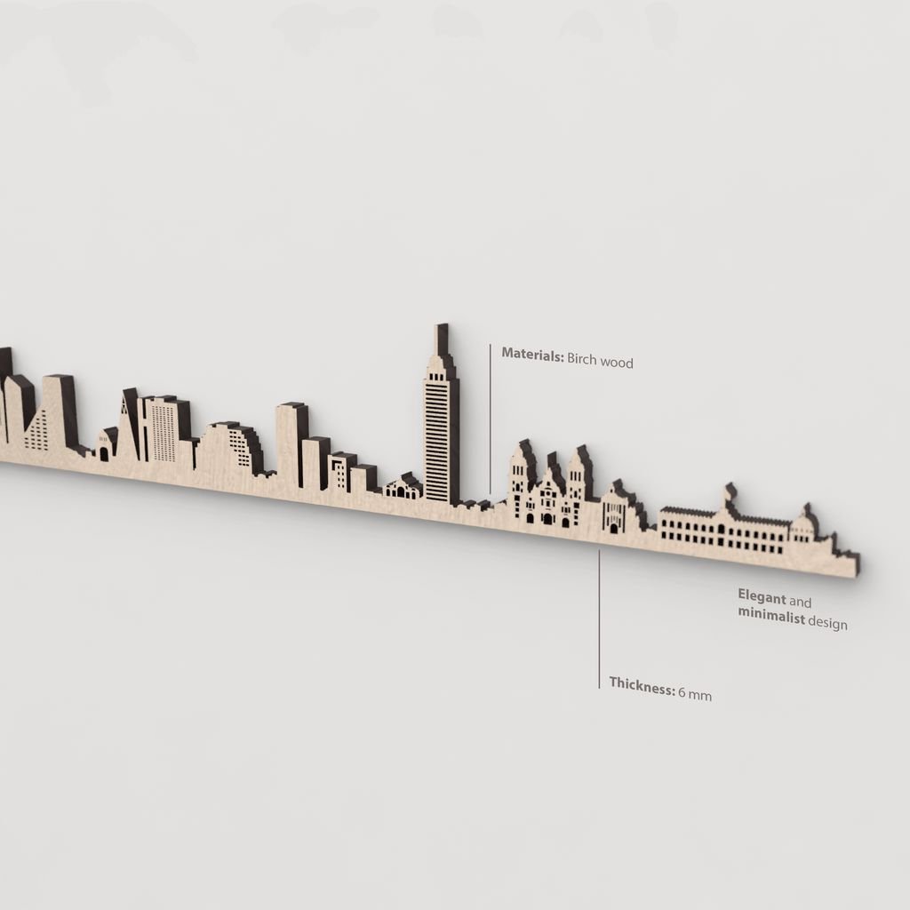 Textura y veta de la madera de abedul natural del skyline Ciudad de México.