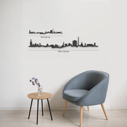 Comparativa de tamaños del skyline de Dublín sobre una pared de salón.