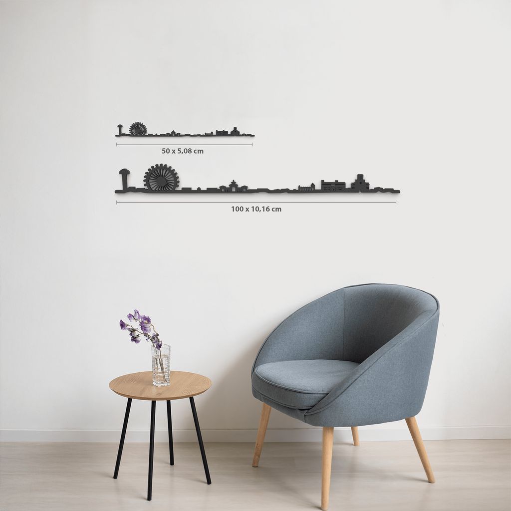 Comparativa 50 cm vs 100 cm del skyline Albacete en salón.