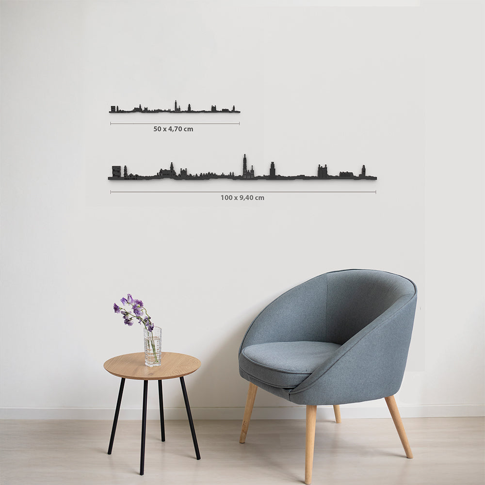 Comparativa 50 cm vs 100 cm del skyline Antwerp en salón.
