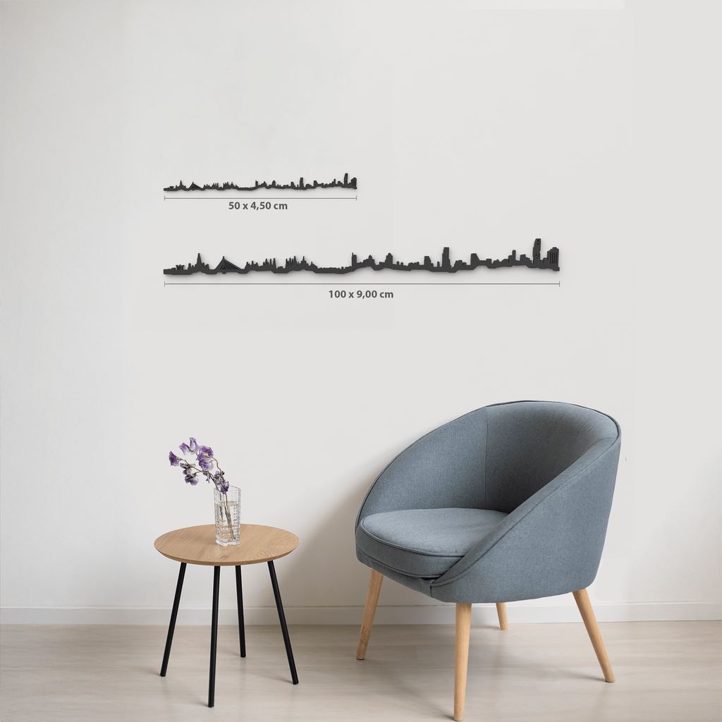 Comparativa 50 cm vs 100 cm del skyline Bangkok en salón.