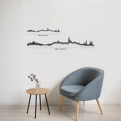 Comparativa 50 cm vs 100 cm del skyline Budapest en salón.