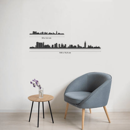 Comparativa de tamaños 50 cm y 100 cm de la silueta de Ciudad de México en una pared de salón.