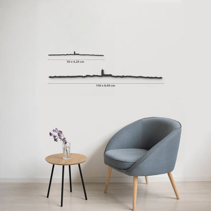 Comparativa de tamaños 50 cm y 100 cm de la silueta de Colmenar Viejo en una pared de salón.