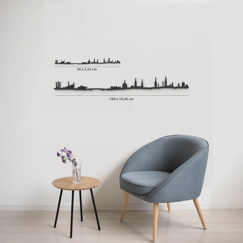 Comparativa 50 cm vs 100 cm del skyline Copenhague en salón.