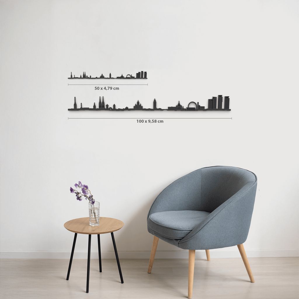 Comparativa 50 cm vs 100 cm del skyline Helsinki en salón.