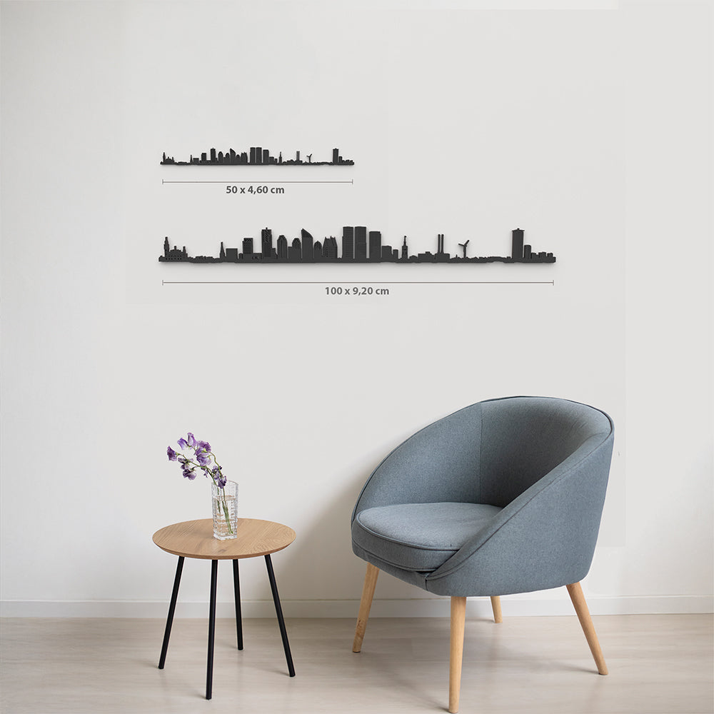 Comparativa 50 cm vs 100 cm del skyline La Haya en salón.