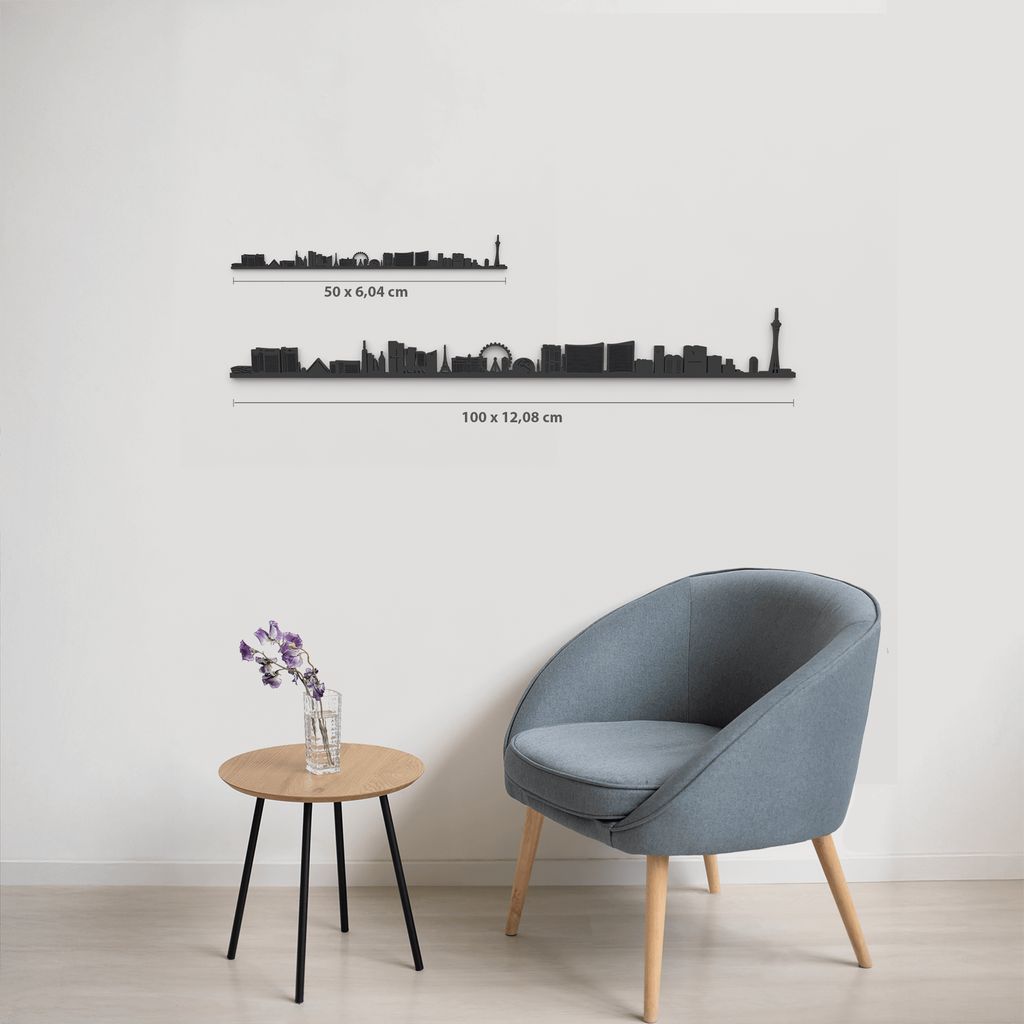 Comparativa 50 cm vs 100 cm del skyline Las Vegas en salón.