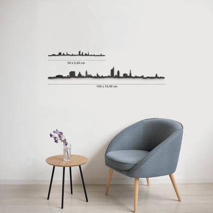 Comparativa 50 cm vs 100 cm del skyline Leipzig en salón.