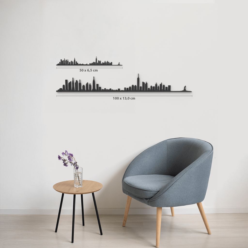 Comparativa 50 cm vs 100 cm del skyline New York en salón.
