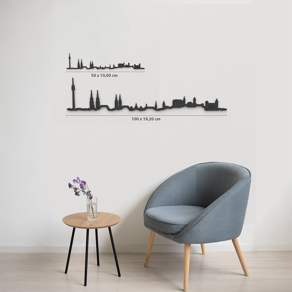 Comparativa 50 cm vs 100 cm del skyline Nuremberg en salón.