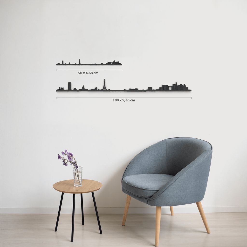 Comparativa 50 cm vs 100 cm del skyline París en salón.