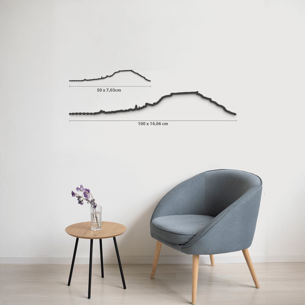 Comparativa 50 cm vs 100 cm del skyline San Esteban de Gormaz en salón.