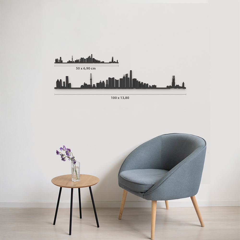 Comparativa 50 cm vs 100 cm del skyline Shanghái en salón.