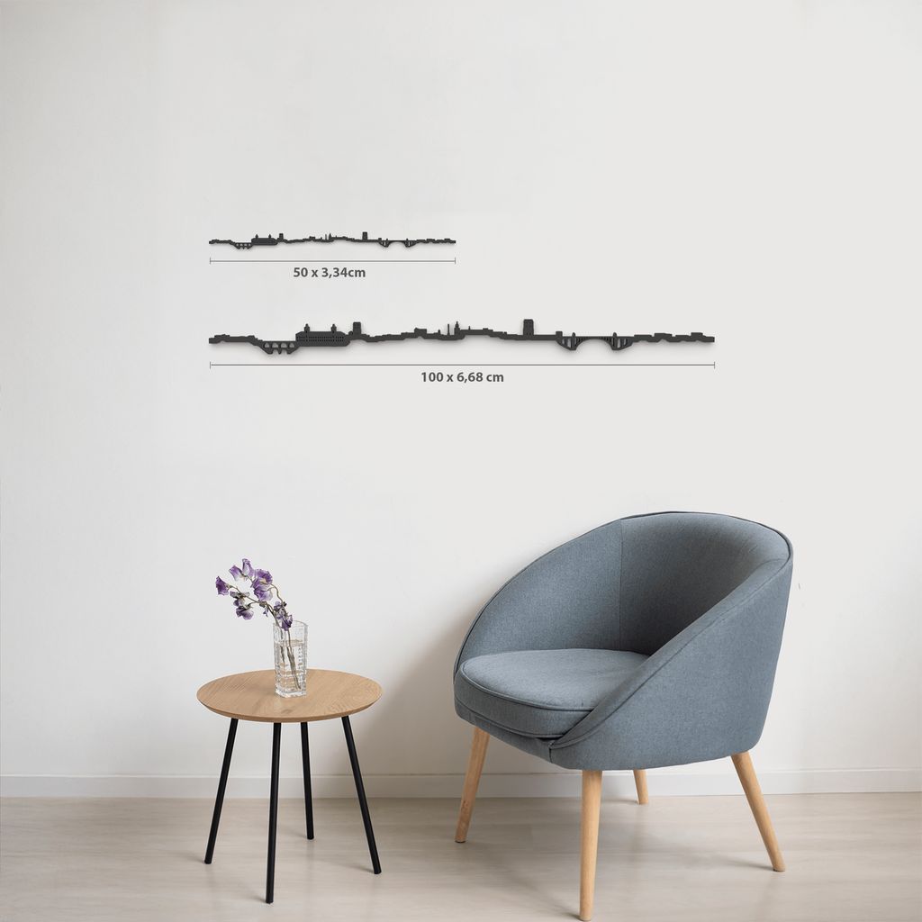 Comparativa de tamaños 50 cm y 100 cm de la silueta de Teruel en una pared de salón.