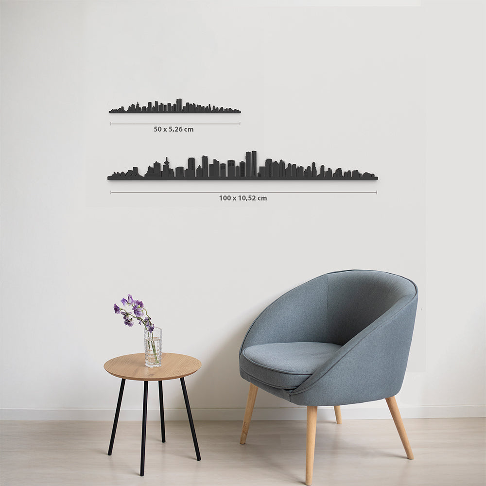 Comparativa 50 cm vs 100 cm del skyline Vancouver en salon.