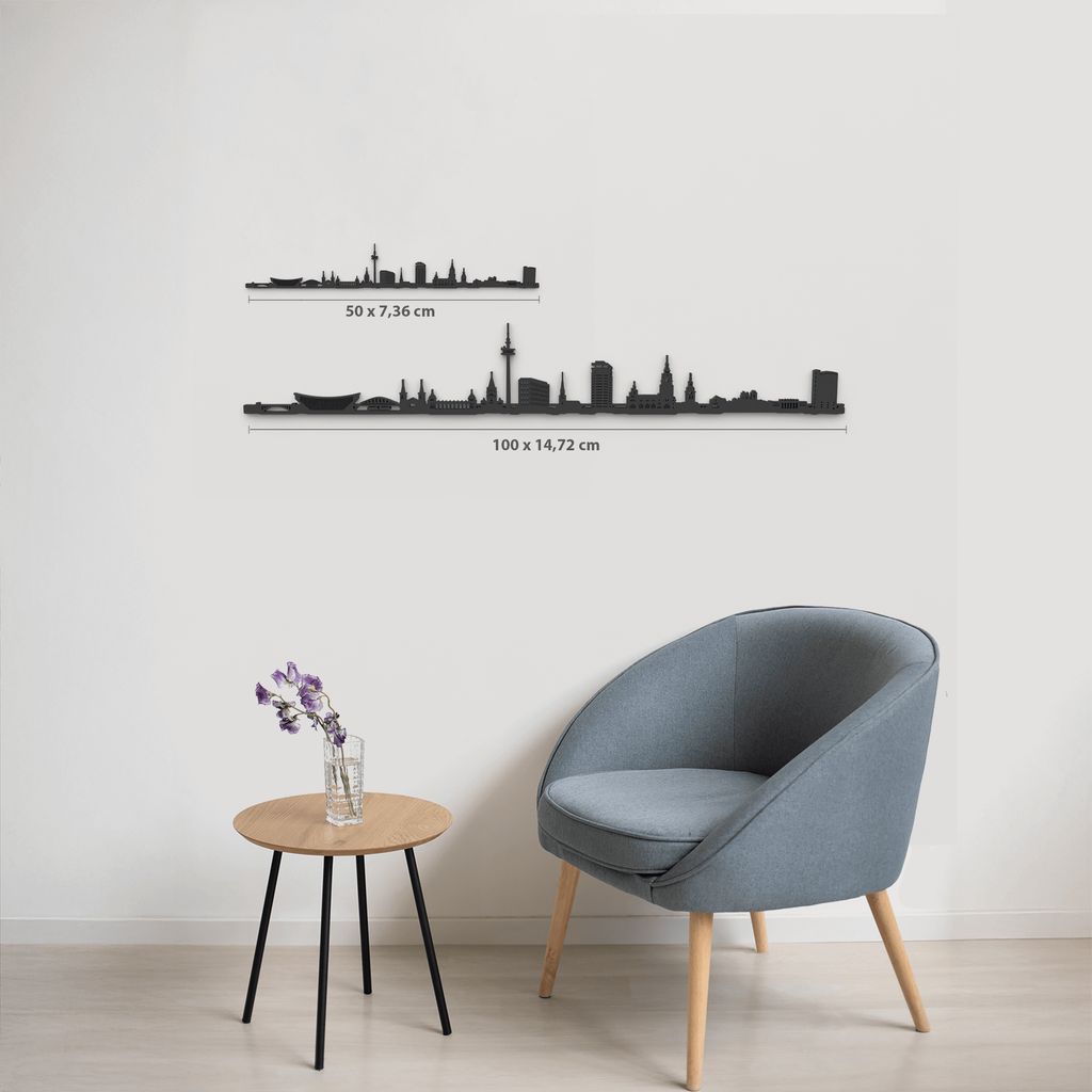 Comparativa 50 cm vs 100 cm del skyline Wuppertal en salón.