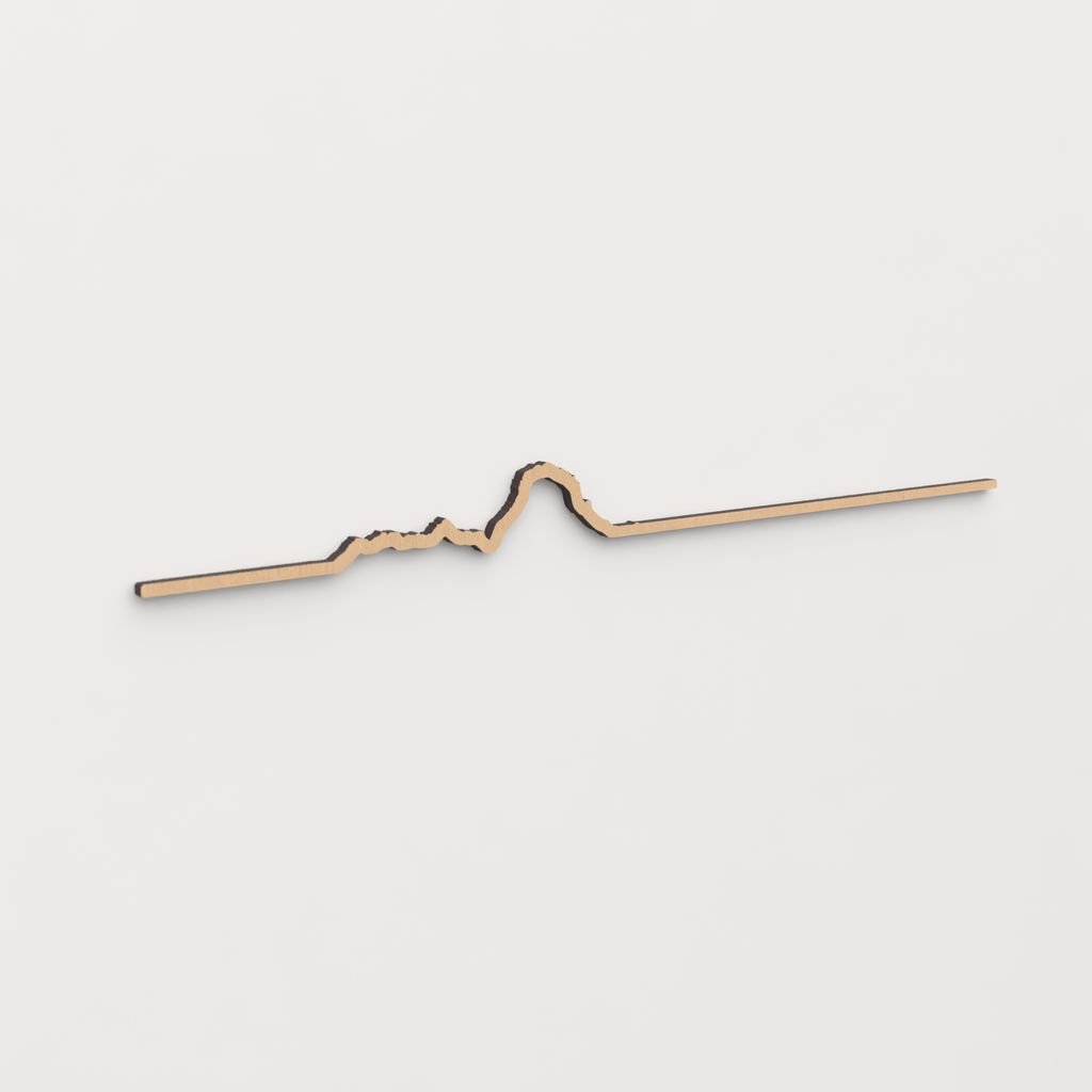 Decoración mural artesanal con la icónica silueta de Es Vedrà en madera.