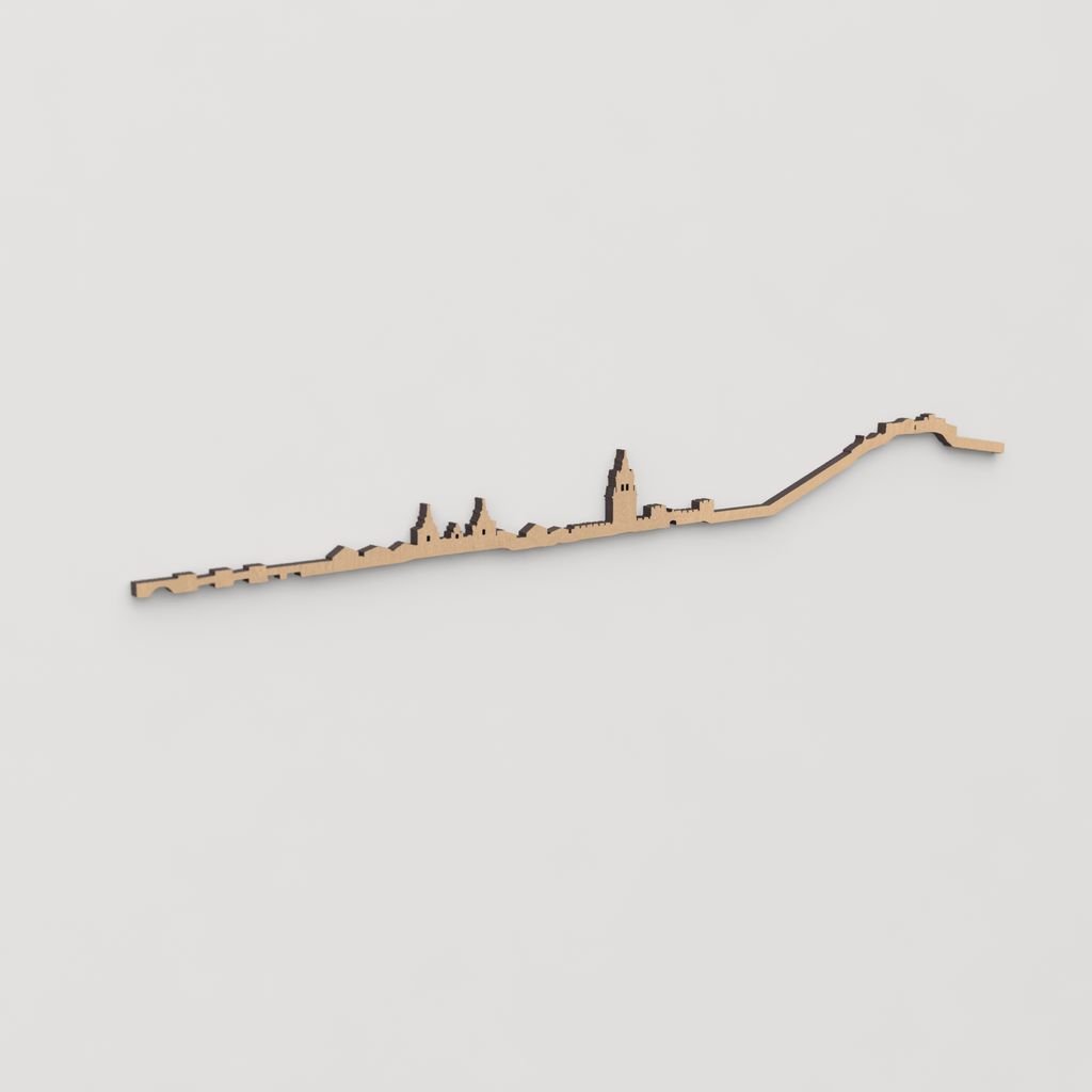 Decoración de pared con la silueta de Burgo de Osma, una pieza de artesanía en madera.