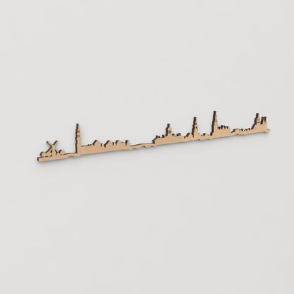 Skyline Ámsterdam en madera, decoración de pared elegante y moderna.
