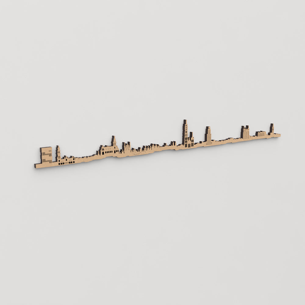 Skyline Antwerp en madera, decoración de pared elegante y moderna.